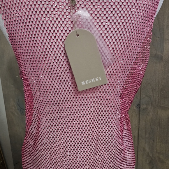 MESHKI Emerson Diamante Mesh Fishnet Tank Top In Fuchsia Pink. Size Small NWT - Picture 3 of 14